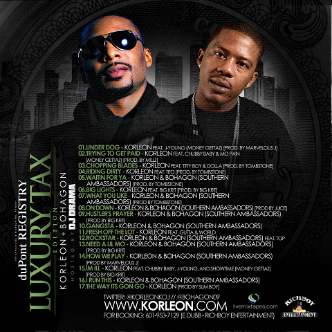 Korleon & Bohagon - Luxury Tax DJ Drama Mixtape Back Cover