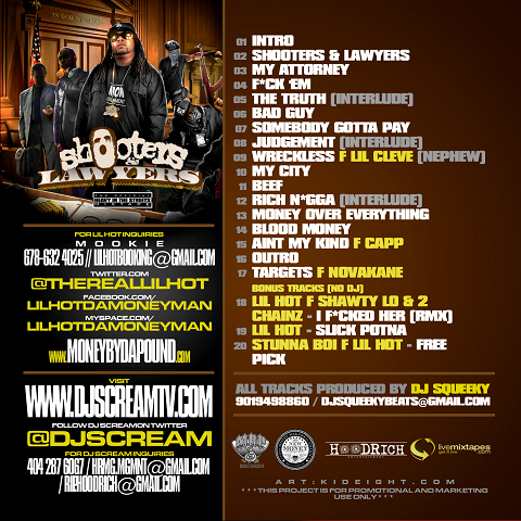 DJ Scream & Lil Hot - Shooters & Lawyers Mixtape Back Cover